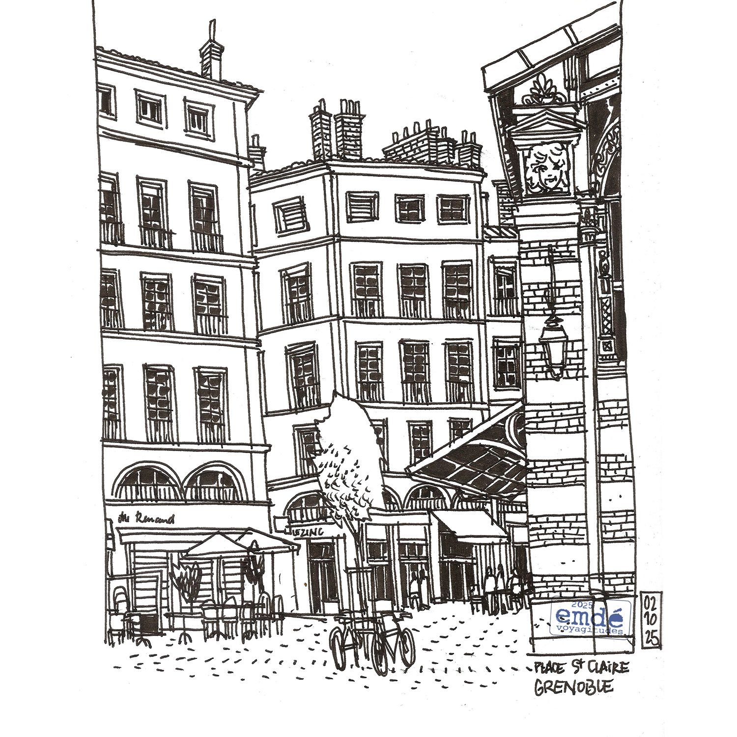 Croquis de la place Sainte-Claire à Grenoble